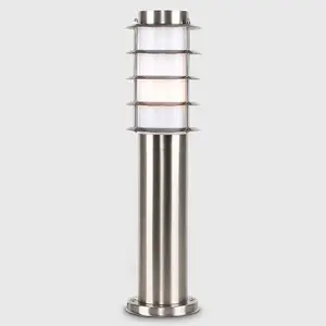 ValueLights Wharf Modern Outdoor Stainless Steel 450mm Bollard Lantern Light Post - Includes 4w LED Candle Bulb 6500K Cool White