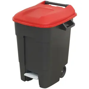 100 Litre Red Wheelie Bin with Foot Pedal and Wheels for Easy Mobility