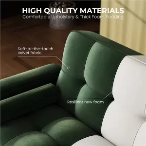 Yaheetech Green Velvet 3 Seater Convertible Sofa Bed with Armrests and 2 Bolster Pillows