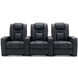 Broadway 3 Seater Electric Recliner Cinema Sofa USB Charging Led Base (Black)