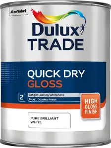 Dulux Trade Quickdry Pure brilliant white Gloss Metal & wood paint, 1L