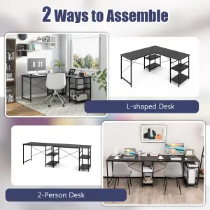 Costway L-Shaped Corner Computer Desk Study Writing Desk Workstation with Storage Shelf