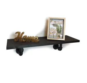 Solid Pine Rustical Shelf Black Ash Black Industrial Pipe Bracket 20x60cm