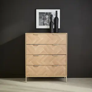 sweeek. 4-drawer herringbone chest Budapest Natural 80x40x95 cm