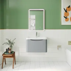 Wall Hung 1 Drawer Vanity Basin Unit with Polymarble Basin, 600mm - Satin Grey