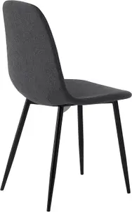 Set of 2 Dark Grey Linen Fabric Dining Chairs with Upholstered Seat and Metal Legs-Bella by MCC