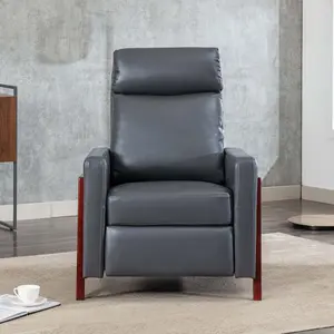 Riley Push Back Soft Air Leather Modern Reclining Armchair Accent Home Cinema Recliner Chair (Grey)