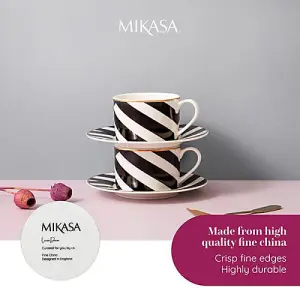 Mikasa Luxe Deco Geometric Stripe Set of 2 200ml Teacups & Saucers