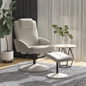 HOMCOM Adjustable PU Leather Recliner Swivel Executive Reclining Chair High Back Armchair Lounge Seat Grey