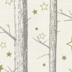 GoodHome Iolite Cream Metallic effect Trees Smooth Wallpaper