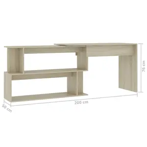 Berkfield Corner Desk Sonoma Oak 200x50x76 cm Engineered Wood