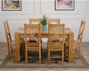 Kuba 150 x 85 cm Chunky Medium Oak Dining Table and 6 Chairs Dining Set with Berkeley Chairs