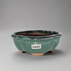 13cm Glazed Bonsai Pot - Floral - 13cm x 10cm x 5cm - Green