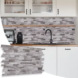 3D Wall Panels with Adhesive Included - Pack of 6 Sheets Covering 29.61 sqft /2.75 sqm -Decorative Natural Grey Stone Slate Design