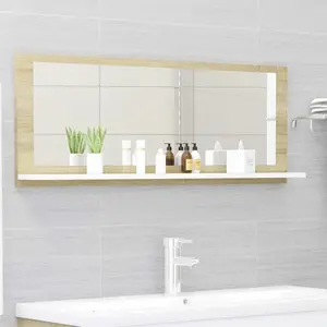 Dorlene Framed Wall Mounted Bathroom Mirror White And Sonoma Oak / 90 cm