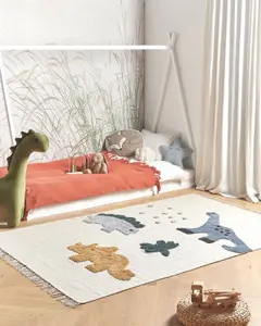 Cotton Kids Area Rug Dinosaurs Print 140 x 200 cm Beige GHARTA