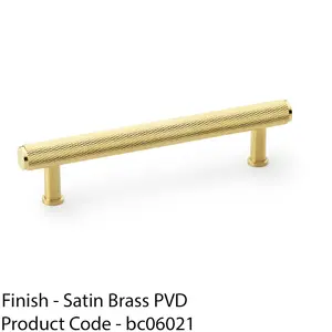 Knurled T Bar Pull Handle - Satin Brass - 128mm Centres Premium Drawer Door