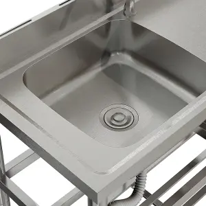 Right Hand Drainer Rectangle 1 Compartment Stainless Steel Sink with Shelves