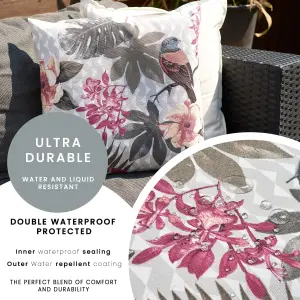 Pink Tropical Birds Outdoor Garden Cushion - 42 x 42cm