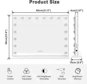 Vanity Mirror with Lights, 80cm x 60cm