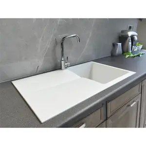 Liquida TEC860WH 1.0 Bowl Composite Reversible White Kitchen Sink And Waste Kit