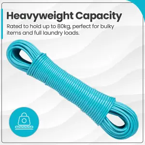 Hardys Clothes Washing Line - PVC Coated with Steel Core, Outdoor & Indoor Suitable Clothes Line, 80kg Capacity - 25m, Blue