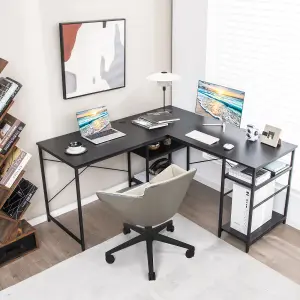 Costway L-Shaped Corner Computer Desk Study Writing Desk Workstation with Storage Shelf