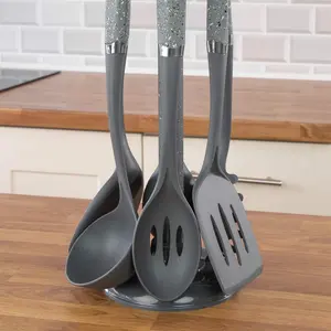 6-Piece Black Kitchen Utensils Set | Non-Scratch & Heat Resistant | BPA Free Plastic | Modern & Vibrant | Space Saving Grey