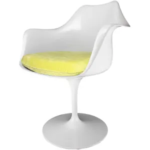 White Tulip Armchair with Luxurious Yellow Cushion