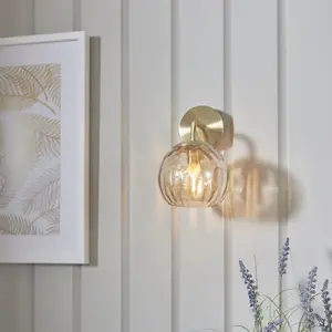 Wall Light - Satin Brass Plate & Champagne Lustre Glass - 25W E14 - Dimmable