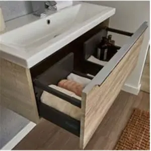 500mm Sonoma Oak Wall Mounted Bathroom Vanity Unit and Basin (Central) - Brassware not included