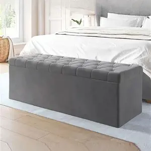 Ottoman Storage Blanket Box In Grey Velvet - Safina