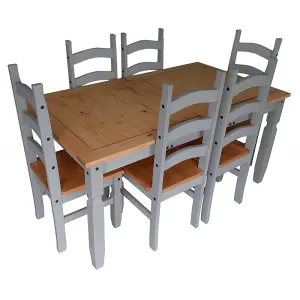 Mercers Furniture Corona Grey Wax Large Extending Dining Table & 6 Chairs Solid Pine with Mexican Styling