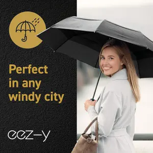 EEZ-Y Compact Travel Umbrella w/ Windproof Double Canopy Construction