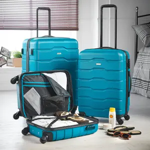 VonHaus Suitcase Set, Teal 3pc Wheeled Luggage, ABS Plastic Carry On or Check in Travel Case, Hard Shell with 4 Spinner Wheels