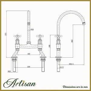 Artisan Mayfair Bridge Traditional Kitchen Tap with Crosshead Handles - Pewter