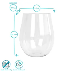 Reusable Plastic Stemless Wine Glasses - 600ml - Pack of 12