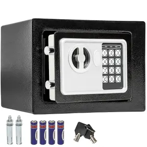 Safe - electronic with double bolt locking system, LED display, code and keys, 17 x 23 x 17 cm - black