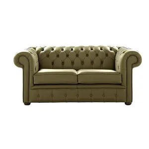 Chesterfield 2 Seater Shelly Sage Leather Sofa Settee Bespoke In Classic Style