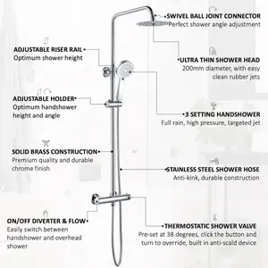 ENKI Dune Chrome Round Dual Thermostatic Handheld Shower Set 200mm