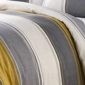 Polyester Striped Duvet Cover Set with Pillowcases Ochre / Super King Duvet Cover