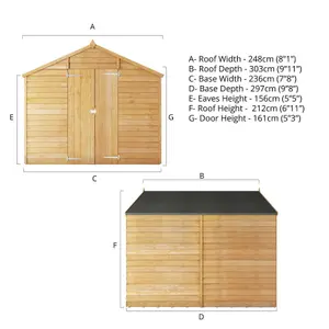 Waltons Garden Shed 10 x 8 Overlap Apex Double Door Windowless Wooden Outdoor Storage Building