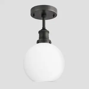 Industville Brooklyn Opal Glass Globe Flush Mount Light, 7 Inch, White, Pewter Holder