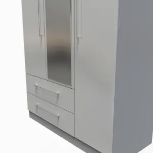 Chester Triple Mirror Wardrobe with 2 Drawers in Uniform Grey Gloss & Dusk Grey (Ready Assembled)