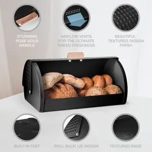 EHC Bread Bins for Kitchen, Bread Box with lid, Kitchen Storage Bin, Bread Container, Black