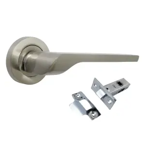 UNO-2 Door Handle Modern Satin Nickel Lever on Rose Internal Doors Handles + 64mm Latch