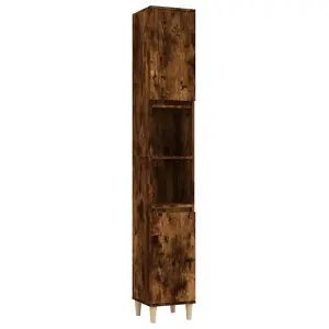 Berkfield Bathroom Cabinet Smoked Oak 30x30x190 cm Engineered Wood