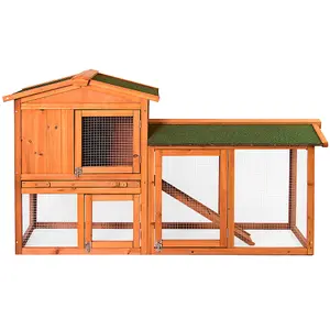 Pet Vida Double Wooden Pet Hutch, Guinea Pig, Bunny, Chicken Run Cage, 52 x 147 x 86