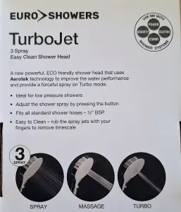 Euroshowers TurboJet 3 Spray Shower Head - Chrome