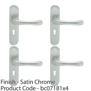 4 PACK - Rounded Smooth Latch & Lock Door Handle - Satin Chrome Lever on Backplate